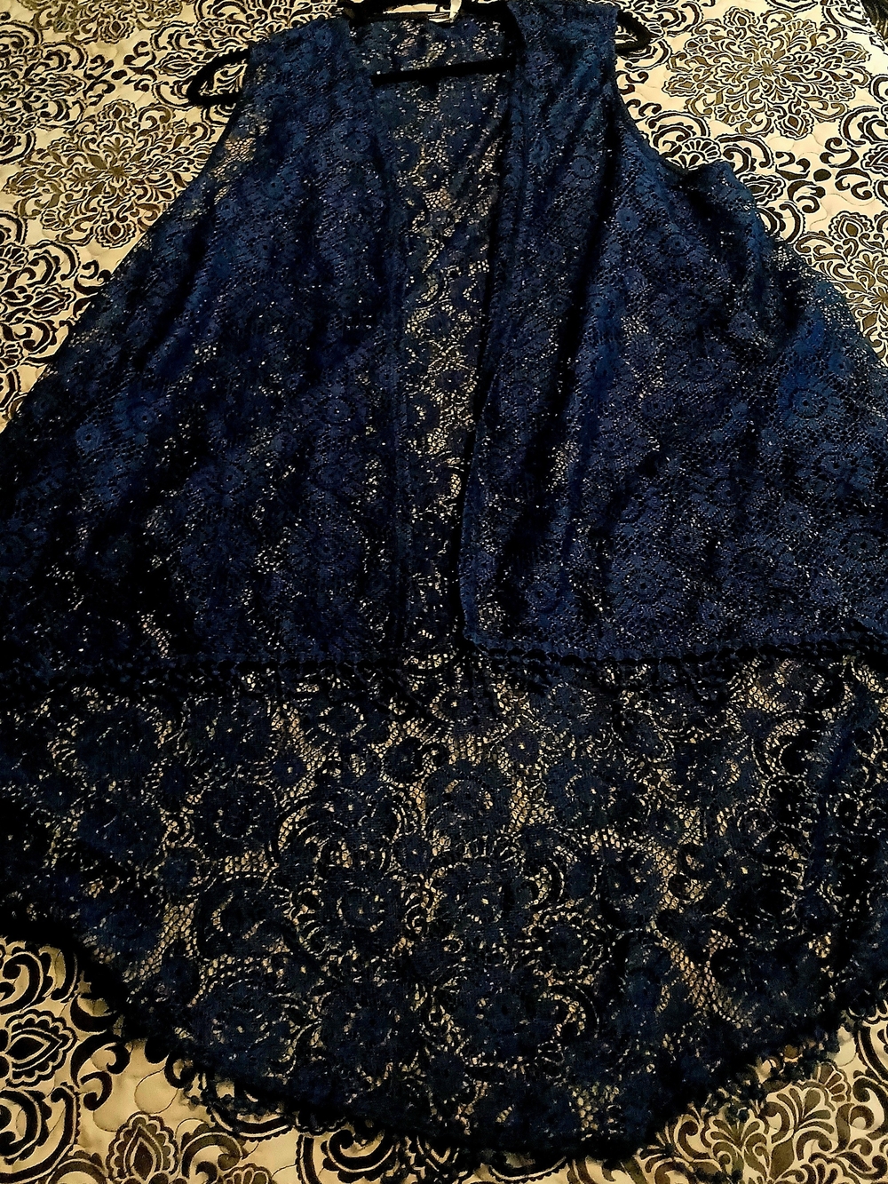 Espresso Navy Blue Crochet Lace Vest